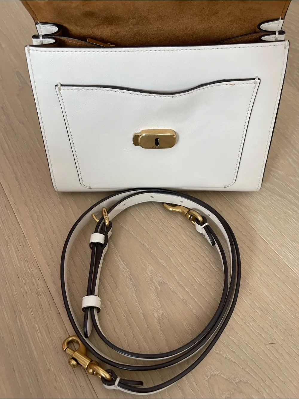 Coach Cream Pebbled Leather Satchel with Gold 'C' Turnlock - Picture 6 of 16